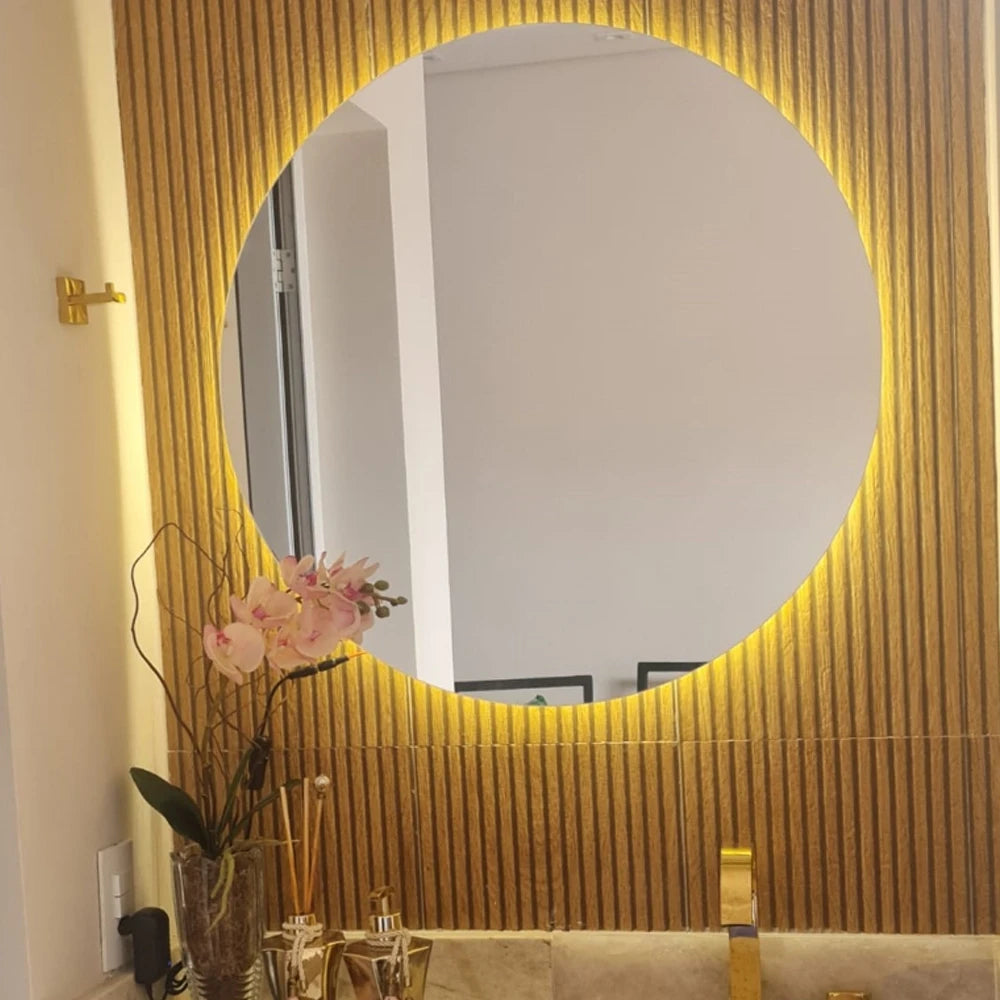 Espelho Redondo LED ZAFFIORA 30x30cm – Iluminação Fria Ideal para Maquiagem e Skincare