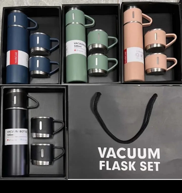 ZAFFIORA | Vacuum Flask Set 500ml com 3 Xícaras | Inox | Bebidas Quentes ou Frias | Presenteável