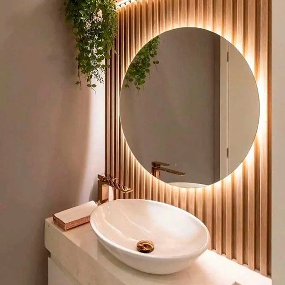 Espelho Redondo LED ZAFFIORA 30x30cm – Iluminação Fria Ideal para Maquiagem e Skincare