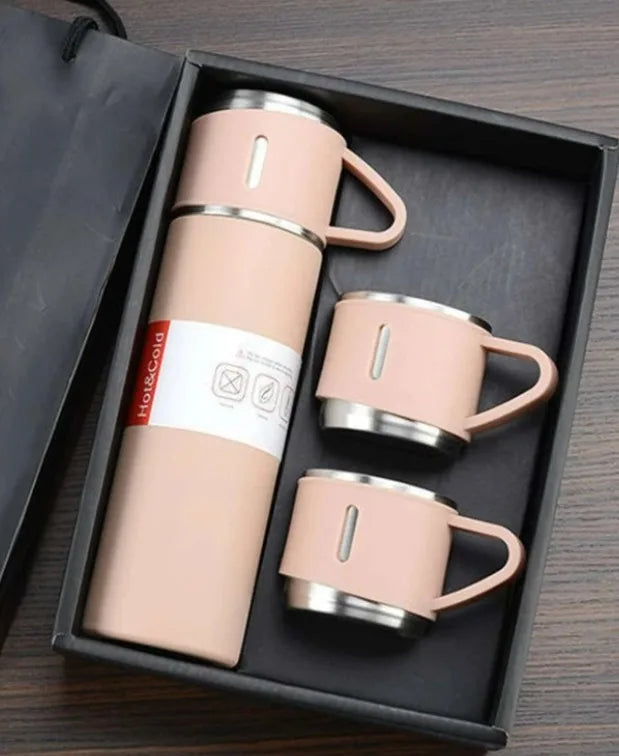 ZAFFIORA | Vacuum Flask Set 500ml com 3 Xícaras | Inox | Bebidas Quentes ou Frias | Presenteável