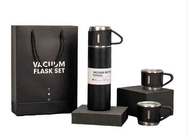 ZAFFIORA | Vacuum Flask Set 500ml com 3 Xícaras | Inox | Bebidas Quentes ou Frias | Presenteável