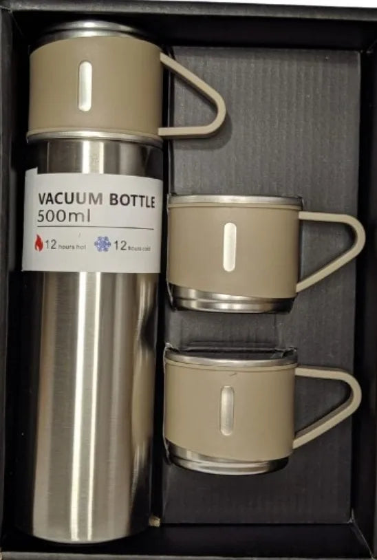 ZAFFIORA | Vacuum Flask Set 500ml com 3 Xícaras | Inox | Bebidas Quentes ou Frias | Presenteável