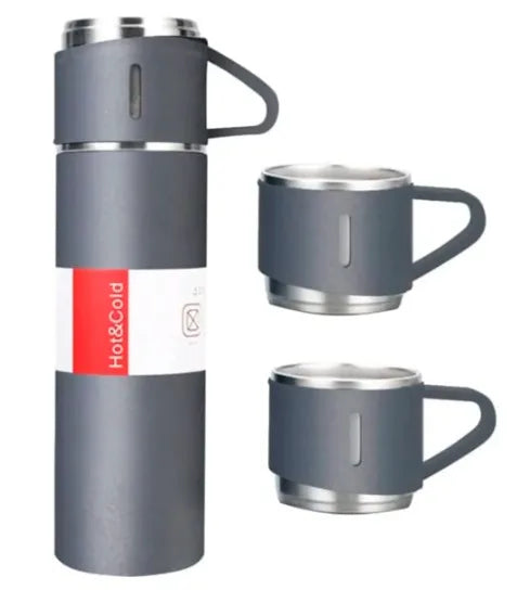 ZAFFIORA | Vacuum Flask Set 500ml com 3 Xícaras | Inox | Bebidas Quentes ou Frias | Presenteável