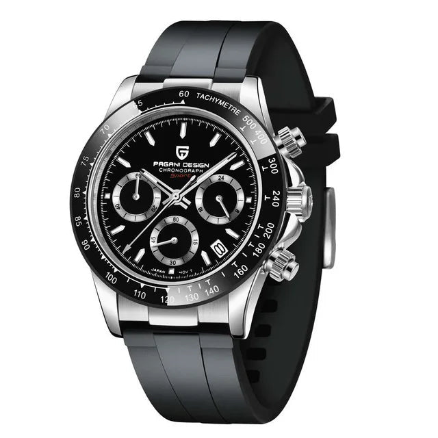 Relógio Masculino ZAFFIORA PAGANI DESIGN V2 – Cronógrafo Retrô 40mm, Quartzo, Safira, À Prova d’Água, Caixa em Aço Inoxidável