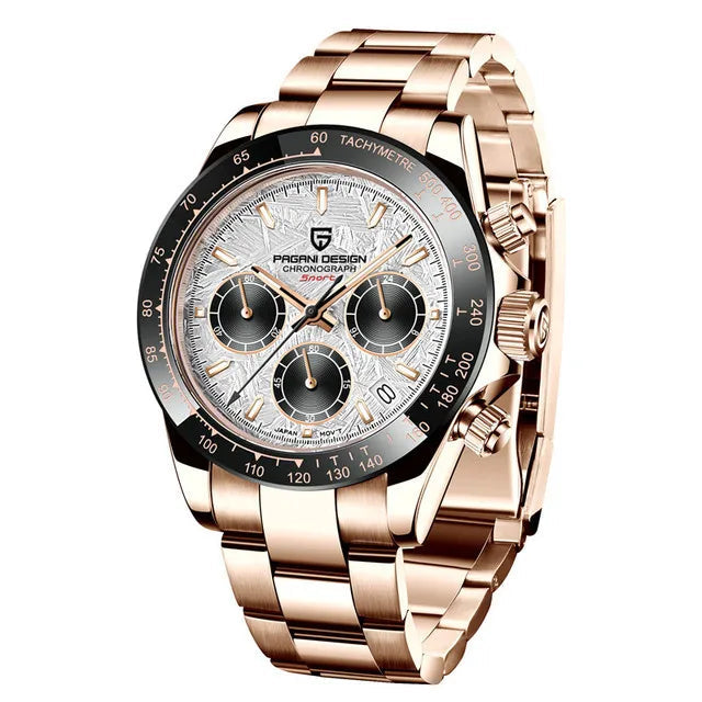 Relógio Masculino ZAFFIORA PAGANI DESIGN V2 – Cronógrafo Retrô 40mm, Quartzo, Safira, À Prova d’Água, Caixa em Aço Inoxidável