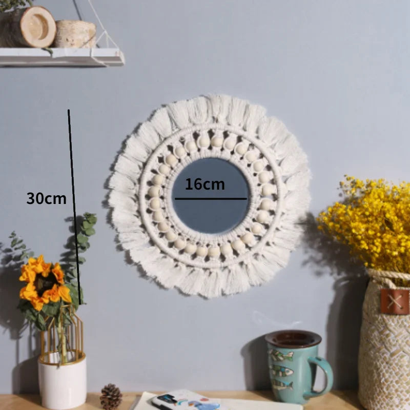 Espelho Redondo de Parede ZAFFIORA em Macramê – Toque Boho Chic para Sua Decoração
