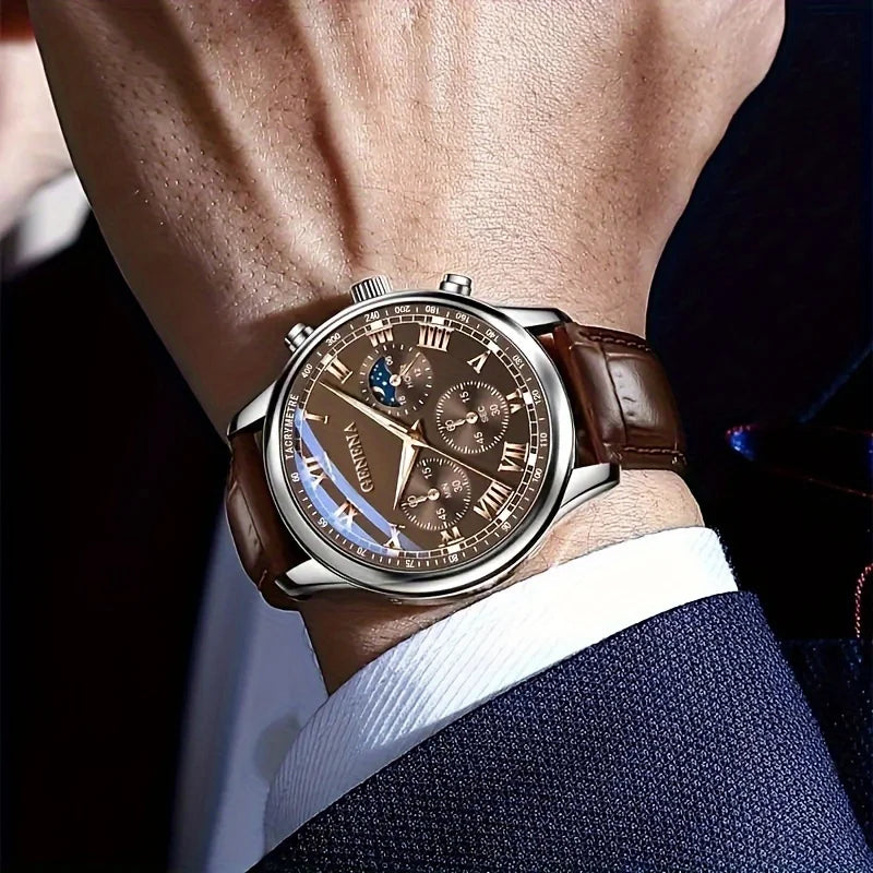 Relógio Masculino Geneva 0001 ZAFFIORA – Estilo Sofisticado com Pulseira de Couro