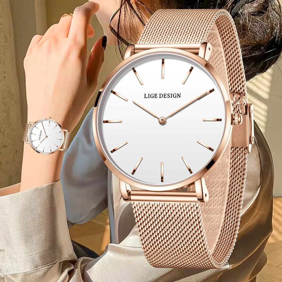 Relógio Feminino ZAFFIORA LIGE® – Elegância Atemporal em Aço Inoxidável