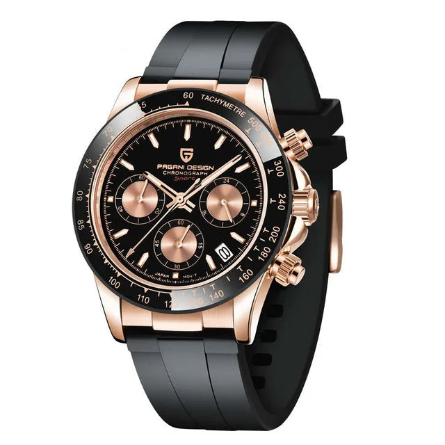 Relógio Masculino ZAFFIORA PAGANI DESIGN V2 – Cronógrafo Retrô 40mm, Quartzo, Safira, À Prova d’Água, Caixa em Aço Inoxidável