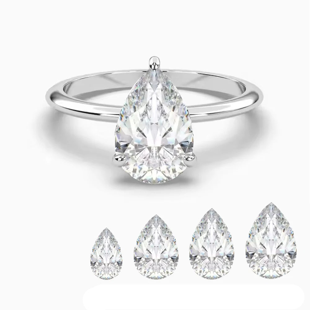 ZAFFIORA – Anel de Noivado com Moissanita Corte Pera em Prata 925 e Banho de Ouro Branco 18K