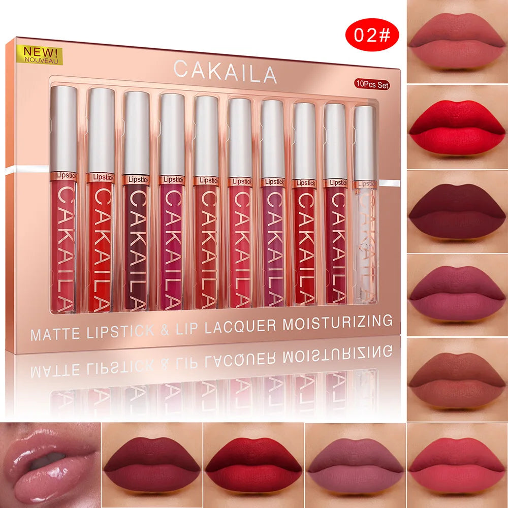 ZAFFIORA | Kit 10 Batons Líquidos CAKAILA – Efeito Matte, Velvet, À Prova D’Água e Longa Duração