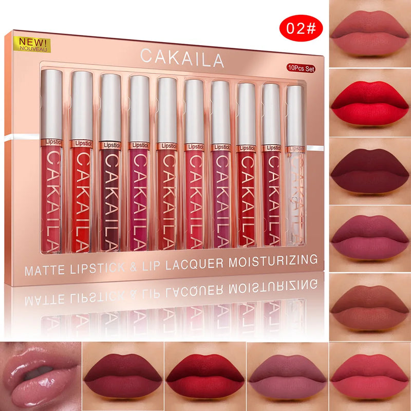 ZAFFIORA | Kit 10 Batons Líquidos CAKAILA – Efeito Matte, Velvet, À Prova D’Água e Longa Duração