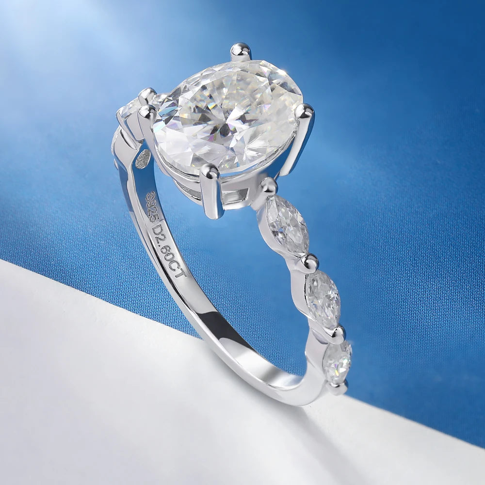 ZAFFIORA – Anel de Moissanite Oval em Prata 925 Banhado a Ouro Branco 18K