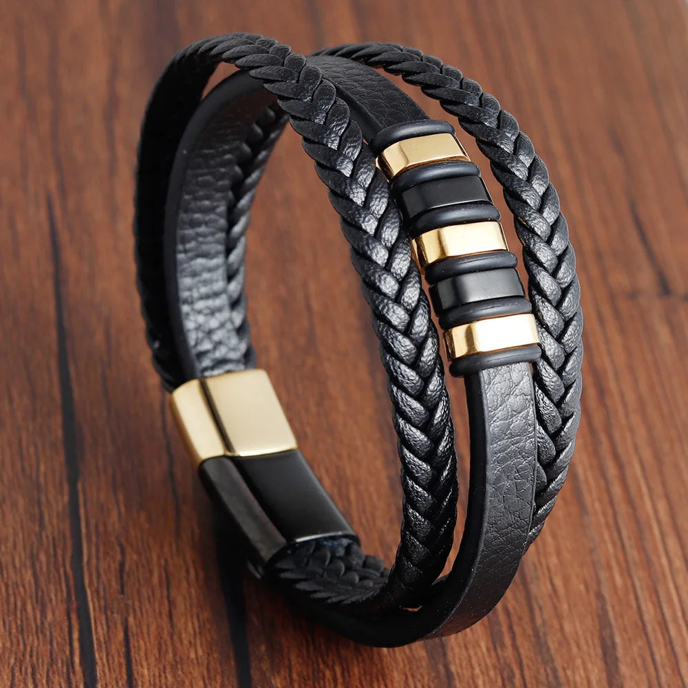 Pulseira Masculina de Couro ZAFFIORA – Estilo, Conforto e Fecho Magnético Premium