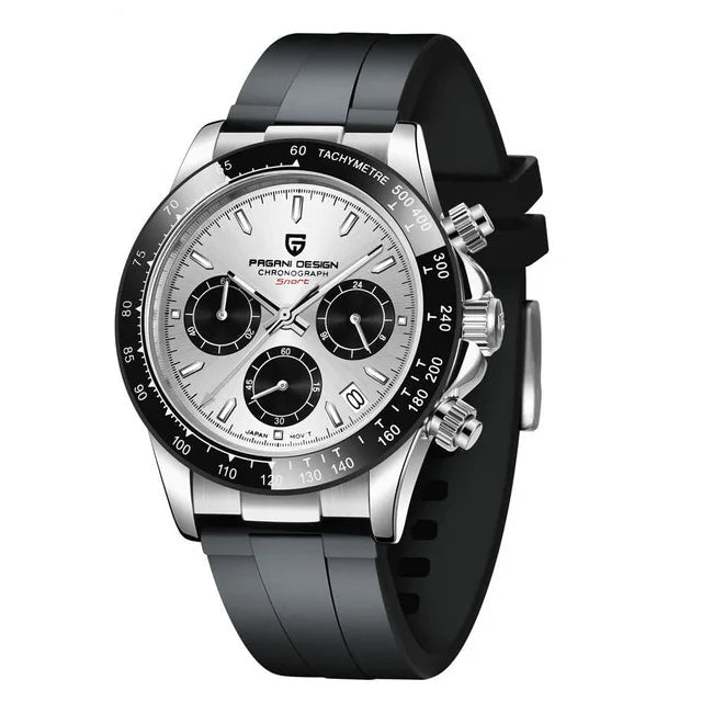 Relógio Masculino ZAFFIORA PAGANI DESIGN V2 – Cronógrafo Retrô 40mm, Quartzo, Safira, À Prova d’Água, Caixa em Aço Inoxidável