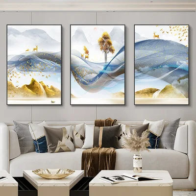 Kit com 3 Quadros Abstratos ZAFFIORA – Ideal para Salas, Quartos e Escritórios