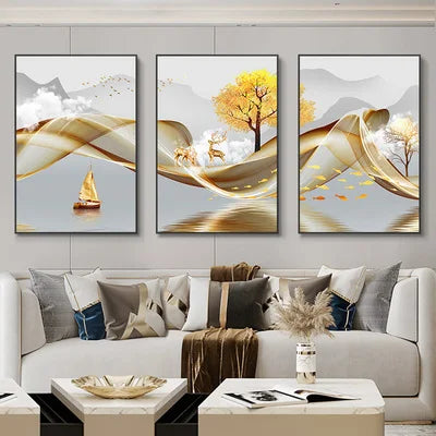 Kit com 3 Quadros Abstratos ZAFFIORA – Ideal para Salas, Quartos e Escritórios