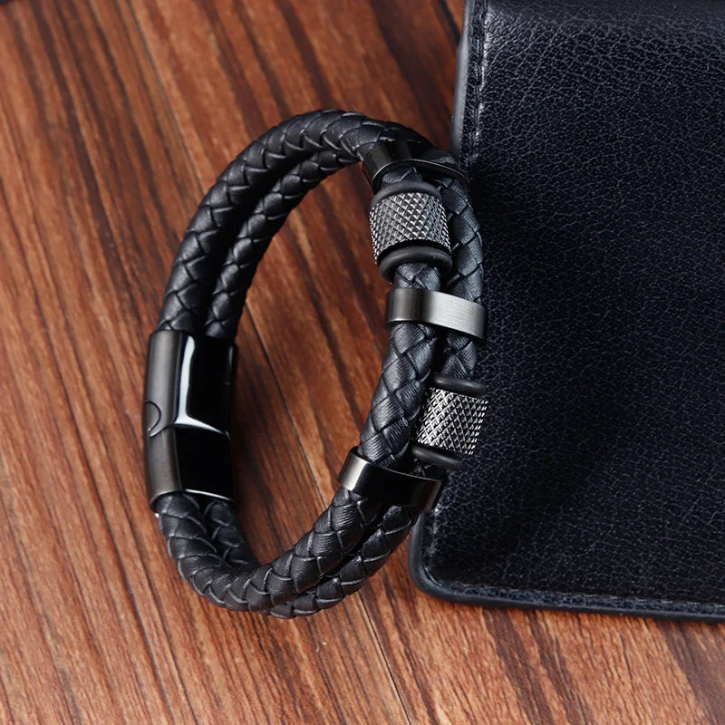 Pulseira Masculina de Couro ZAFFIORA – Estilo, Conforto e Fecho Magnético Premium