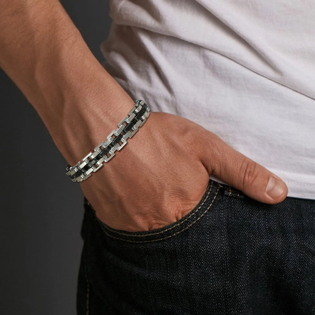 Pulseira Masculina VNOX em Aço Inoxidável ZAFFIORA – Casual, Resistente e Presente de Fé