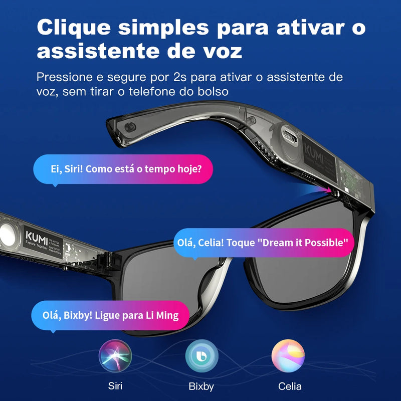 Óculos inteligentes Óculos de sol polarizados Óculos Bluetooth IPX4 à prova d'água Fones de ouvido abertos Assistente de voz com IA