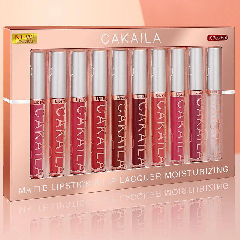 ZAFFIORA | Kit 10 Batons Líquidos CAKAILA – Efeito Matte, Velvet, À Prova D’Água e Longa Duração
