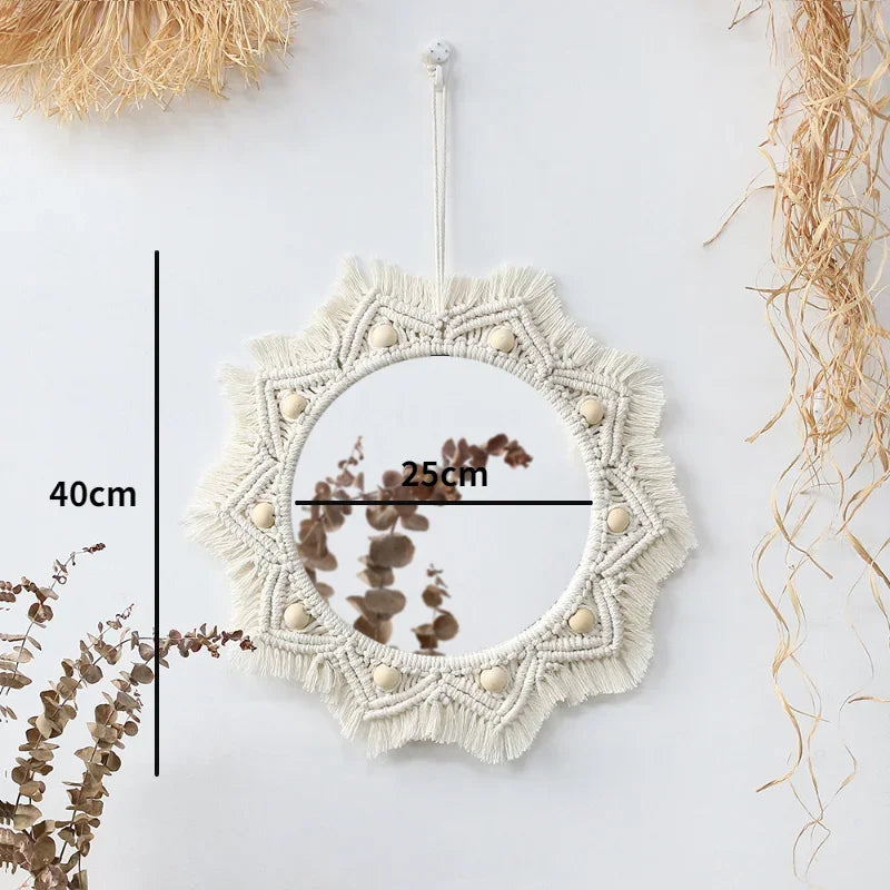 Espelho Redondo de Parede ZAFFIORA em Macramê – Toque Boho Chic para Sua Decoração
