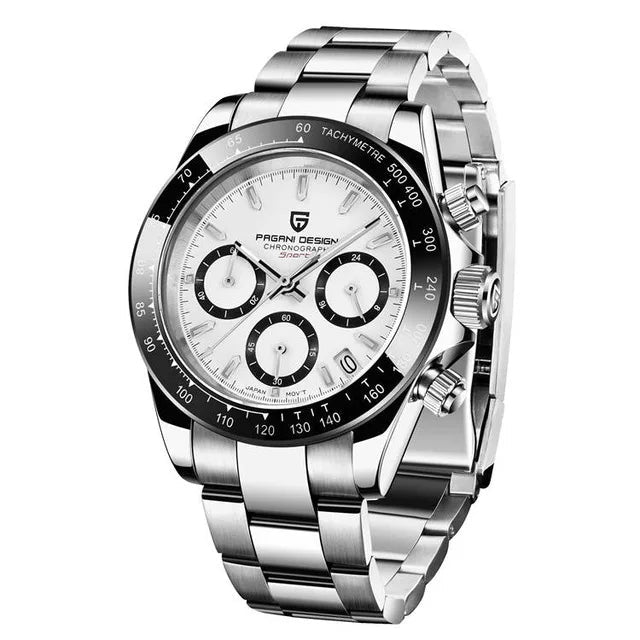 Relógio Masculino ZAFFIORA PAGANI DESIGN V2 – Cronógrafo Retrô 40mm, Quartzo, Safira, À Prova d’Água, Caixa em Aço Inoxidável