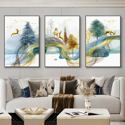 Kit com 3 Quadros Abstratos ZAFFIORA – Ideal para Salas, Quartos e Escritórios