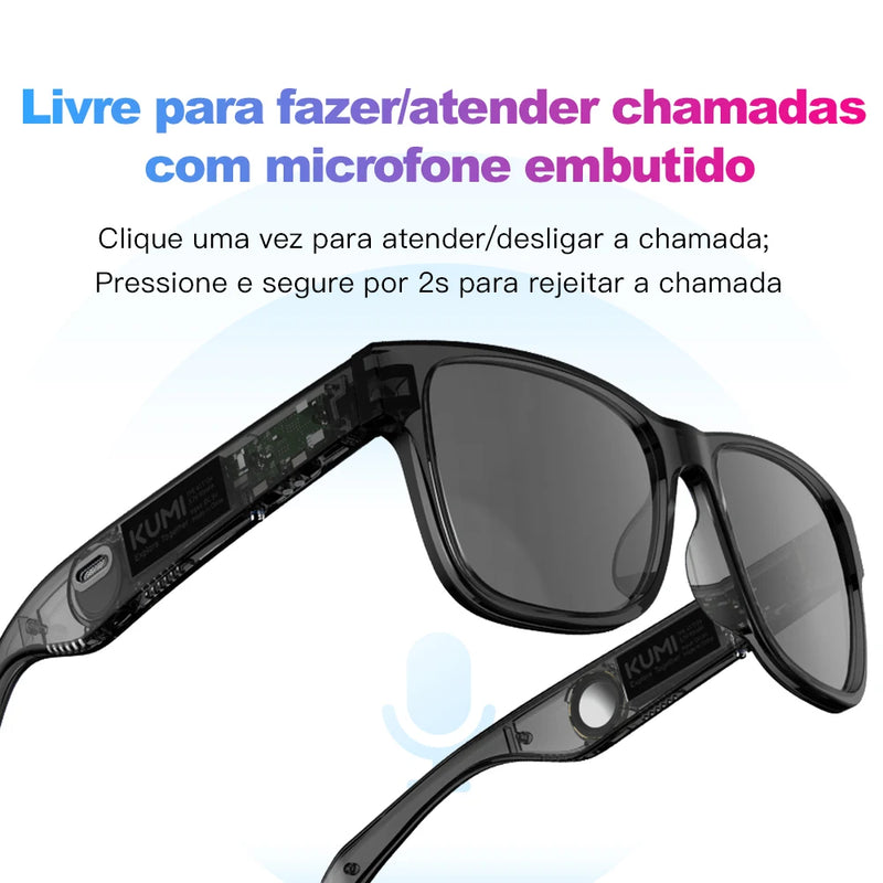 Óculos inteligentes Óculos de sol polarizados Óculos Bluetooth IPX4 à prova d'água Fones de ouvido abertos Assistente de voz com IA