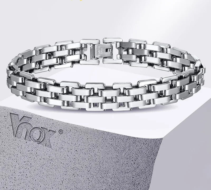 Pulseira Masculina VNOX em Aço Inoxidável ZAFFIORA – Casual, Resistente e Presente de Fé