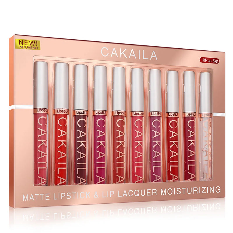 ZAFFIORA | Kit 10 Batons Líquidos CAKAILA – Efeito Matte, Velvet, À Prova D’Água e Longa Duração