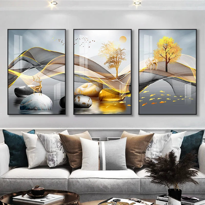 Kit com 3 Quadros Abstratos ZAFFIORA – Ideal para Salas, Quartos e Escritórios