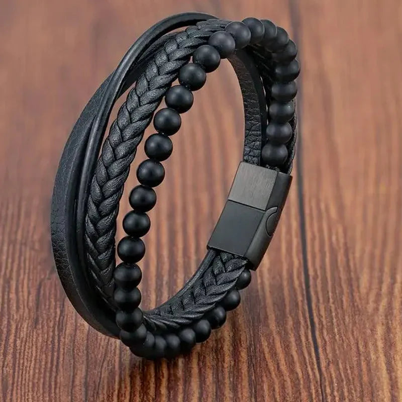 Pulseira Masculina de Couro ZAFFIORA – Estilo, Conforto e Fecho Magnético Premium