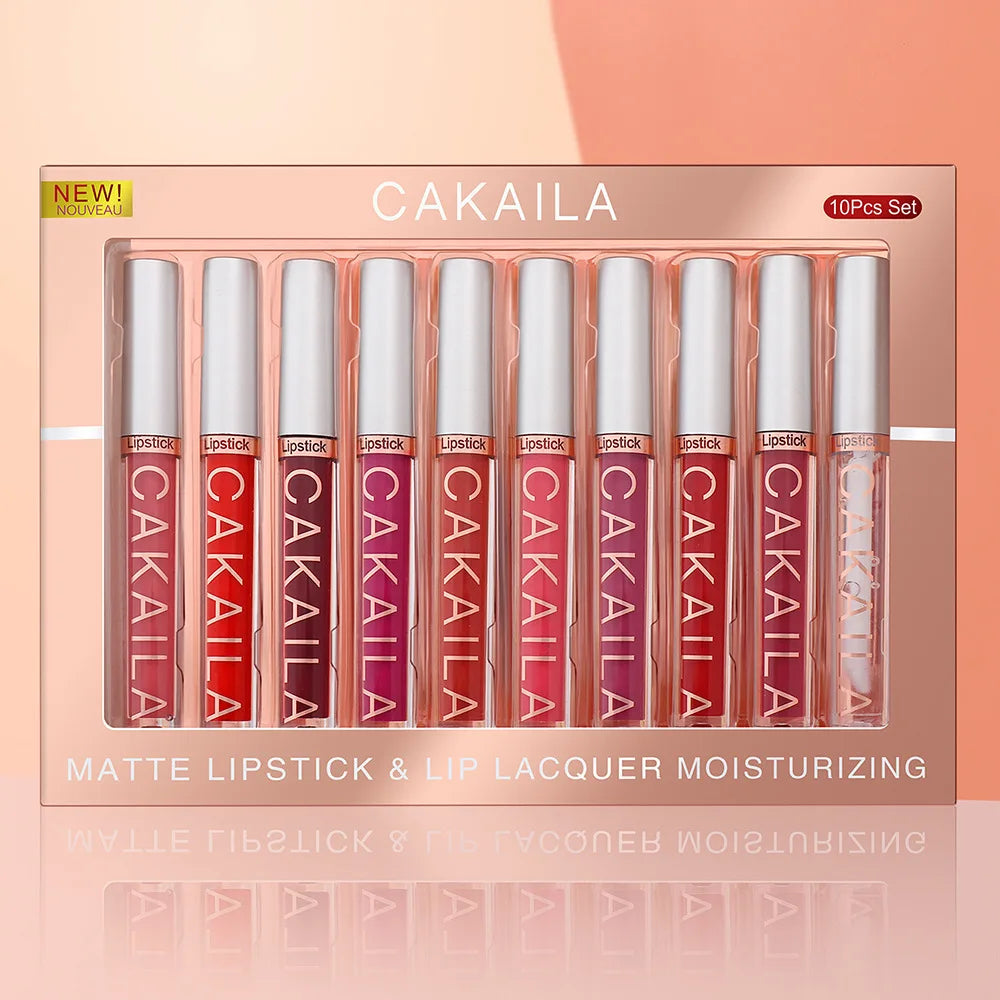 ZAFFIORA | Kit 10 Batons Líquidos CAKAILA – Efeito Matte, Velvet, À Prova D’Água e Longa Duração