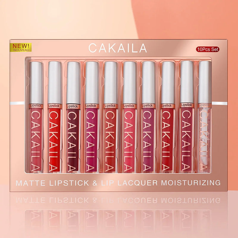 ZAFFIORA | Kit 10 Batons Líquidos CAKAILA – Efeito Matte, Velvet, À Prova D’Água e Longa Duração