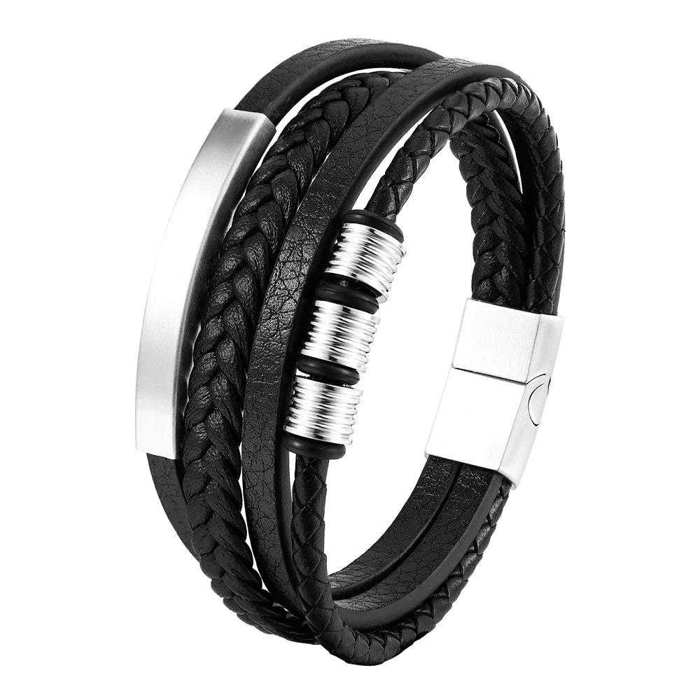 Pulseira Masculina de Couro ZAFFIORA – Estilo, Conforto e Fecho Magnético Premium