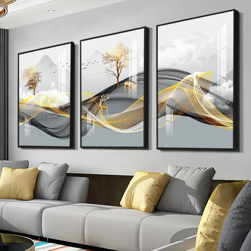 Kit com 3 Quadros Abstratos ZAFFIORA – Ideal para Salas, Quartos e Escritórios
