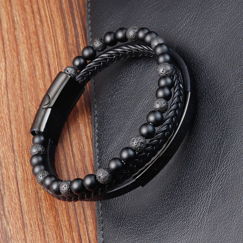Pulseira Masculina de Couro ZAFFIORA – Estilo, Conforto e Fecho Magnético Premium