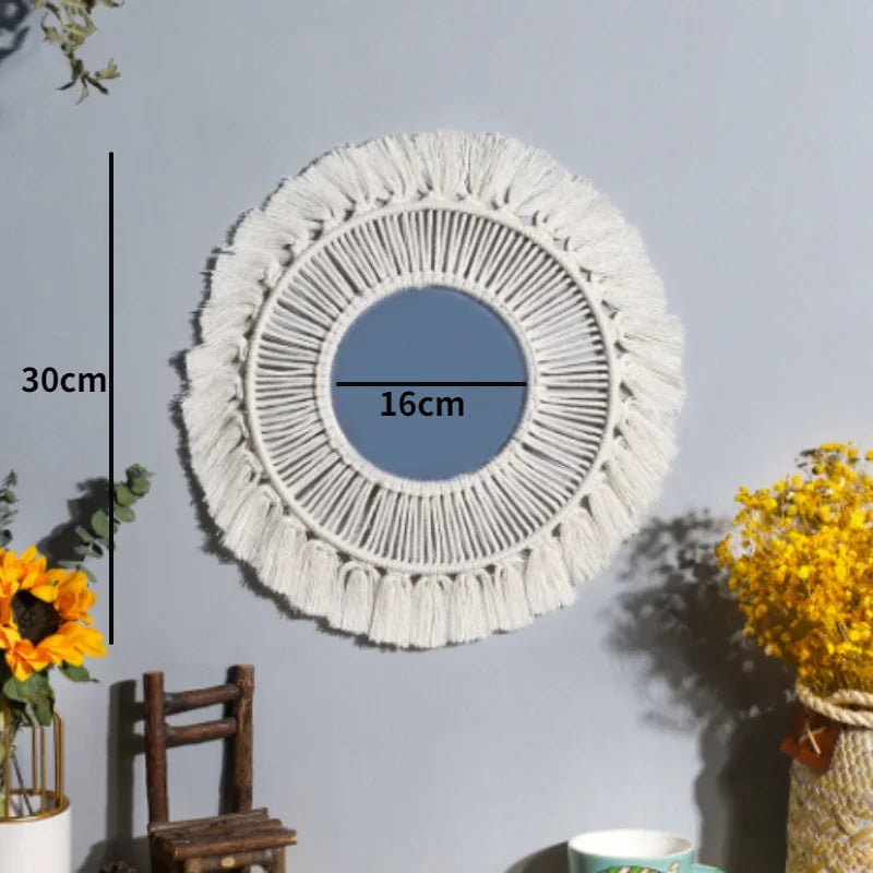 Espelho Redondo de Parede ZAFFIORA em Macramê – Toque Boho Chic para Sua Decoração