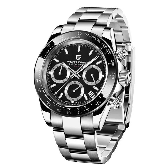 Relógio Masculino ZAFFIORA PAGANI DESIGN V2 – Cronógrafo Retrô 40mm, Quartzo, Safira, À Prova d’Água, Caixa em Aço Inoxidável