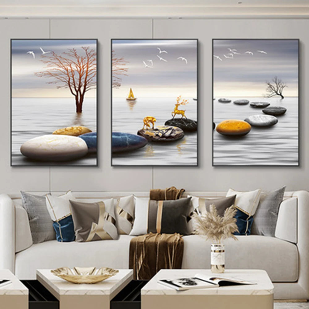 Kit com 3 Quadros Abstratos ZAFFIORA – Ideal para Salas, Quartos e Escritórios