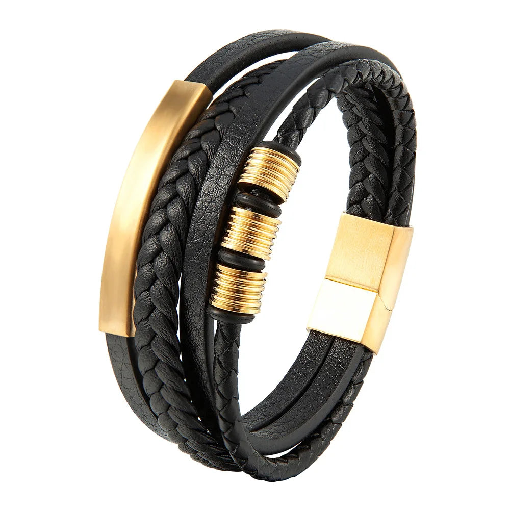 Pulseira Masculina de Couro ZAFFIORA – Estilo, Conforto e Fecho Magnético Premium