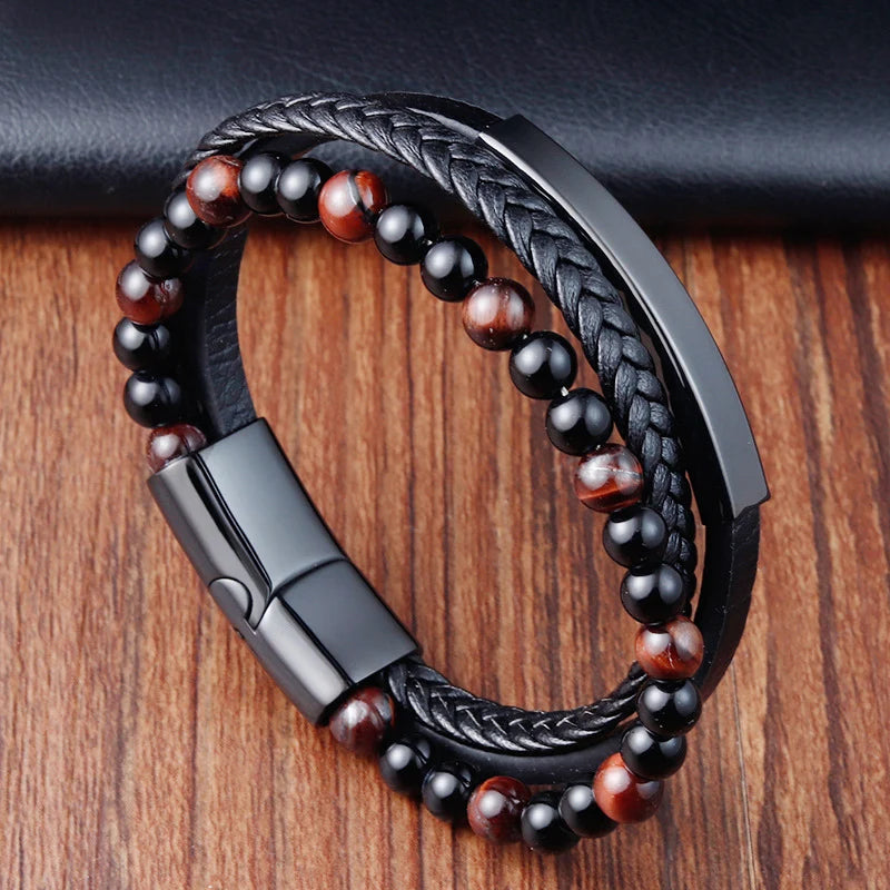 Pulseira Masculina de Couro ZAFFIORA – Estilo, Conforto e Fecho Magnético Premium