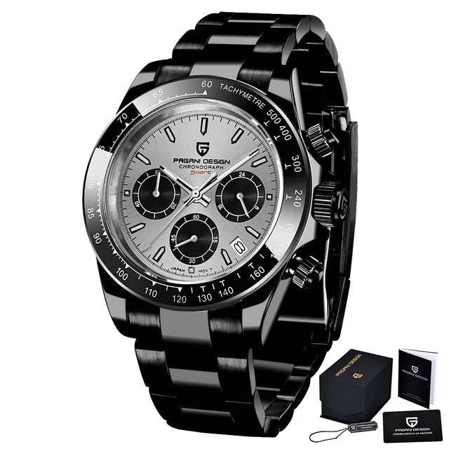Relógio Masculino ZAFFIORA PAGANI DESIGN V2 – Cronógrafo Retrô 40mm, Quartzo, Safira, À Prova d’Água, Caixa em Aço Inoxidável
