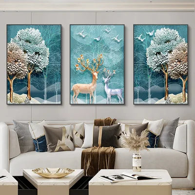 Kit com 3 Quadros Abstratos ZAFFIORA – Ideal para Salas, Quartos e Escritórios