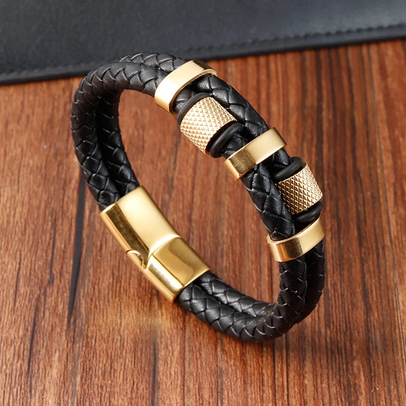 Pulseira Masculina de Couro ZAFFIORA – Estilo, Conforto e Fecho Magnético Premium