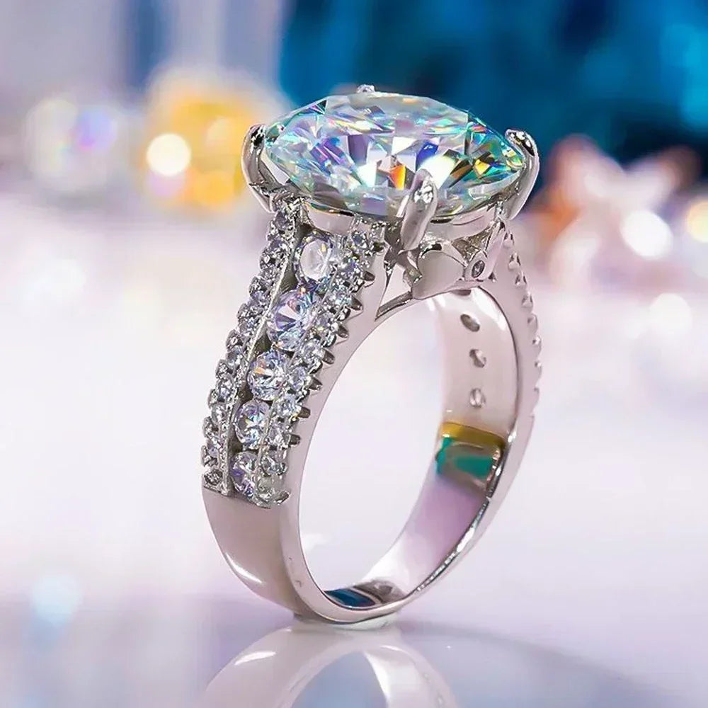ZAFFIORA Moissanite D Color 10ct – Anel de Noivado Luxuoso em Prata Esterlina 925 com Certificação GRA
