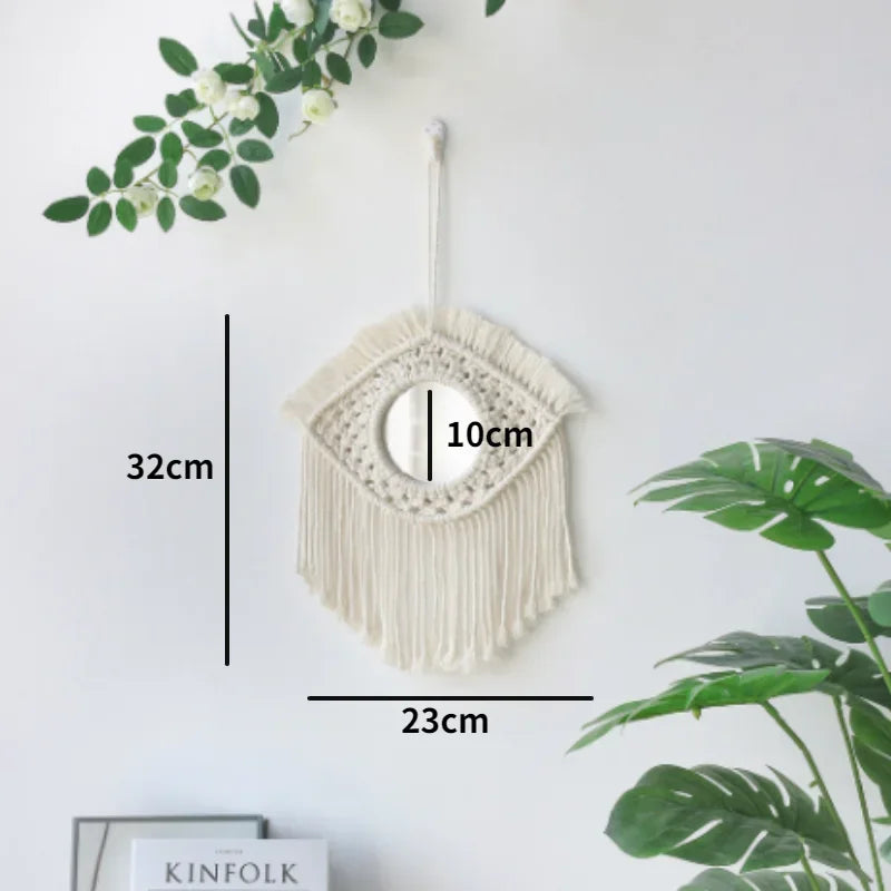 Espelho Redondo de Parede ZAFFIORA em Macramê – Toque Boho Chic para Sua Decoração