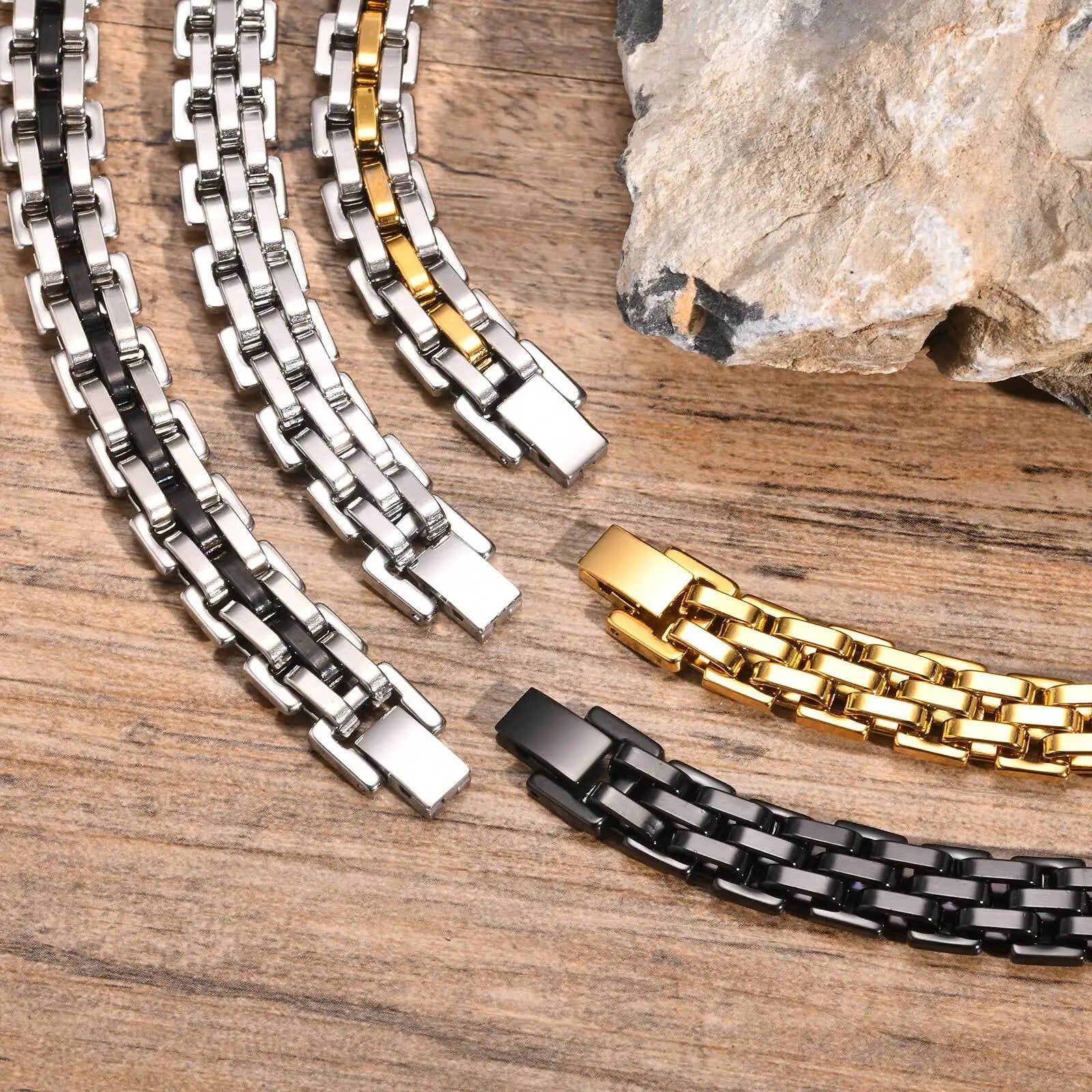 Pulseira Masculina VNOX em Aço Inoxidável ZAFFIORA – Casual, Resistente e Presente de Fé