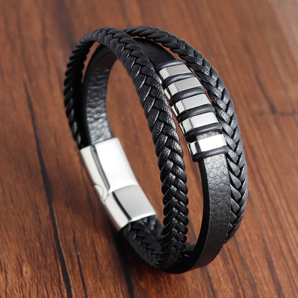 Pulseira Masculina de Couro ZAFFIORA – Estilo, Conforto e Fecho Magnético Premium